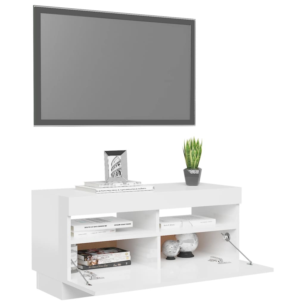 TV Cabinet with LED Lights High Gloss White 80x35x40 cm