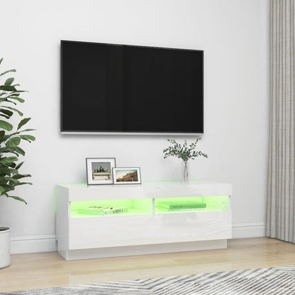 TV Cabinet with LED Lights High Gloss White 100x35x40 cm