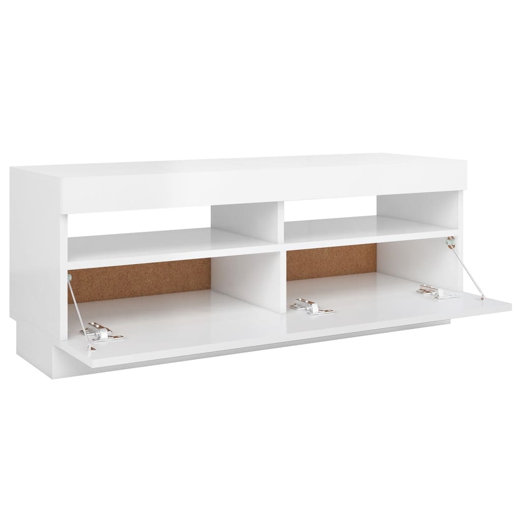 TV Cabinet with LED Lights High Gloss White 100x35x40 cm