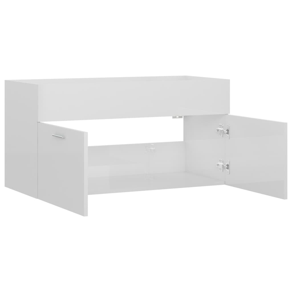 Sink Cabinet High Gloss White 90x38.5x46 cm Engineered Wood