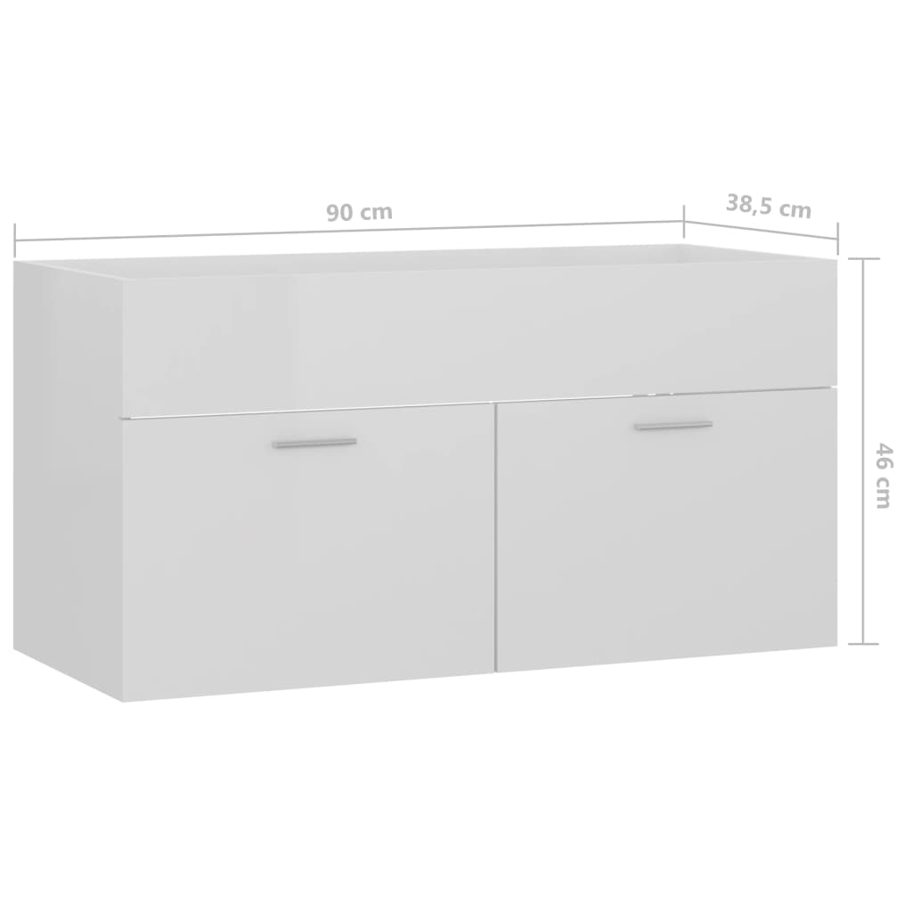 Sink Cabinet High Gloss White 90x38.5x46 cm Engineered Wood