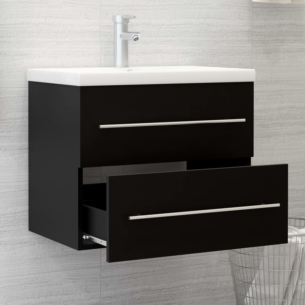 Sink Cabinet Black 60x38.5x48 cm Engineered Wood