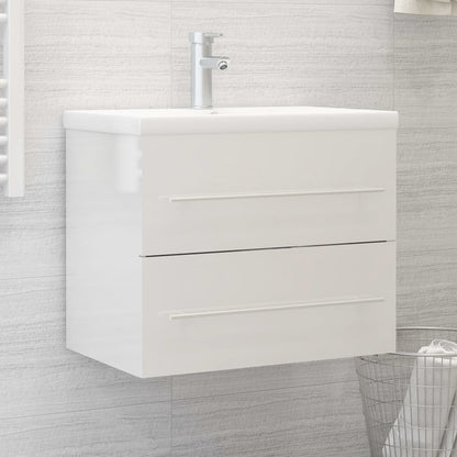 Sink Cabinet High Gloss White 60x38.5x48 cm Engineered Wood