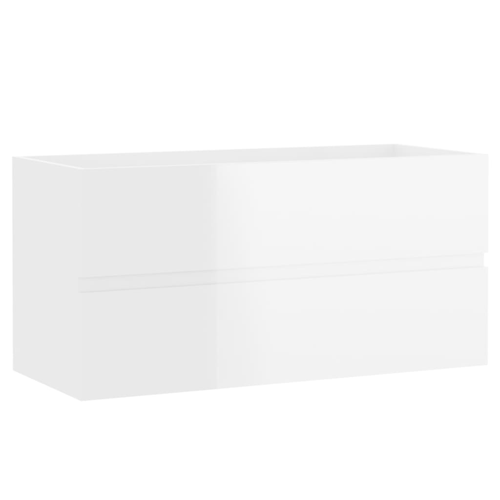 Sink Cabinet High Gloss White 90x38.5x45 cm Engineered Wood