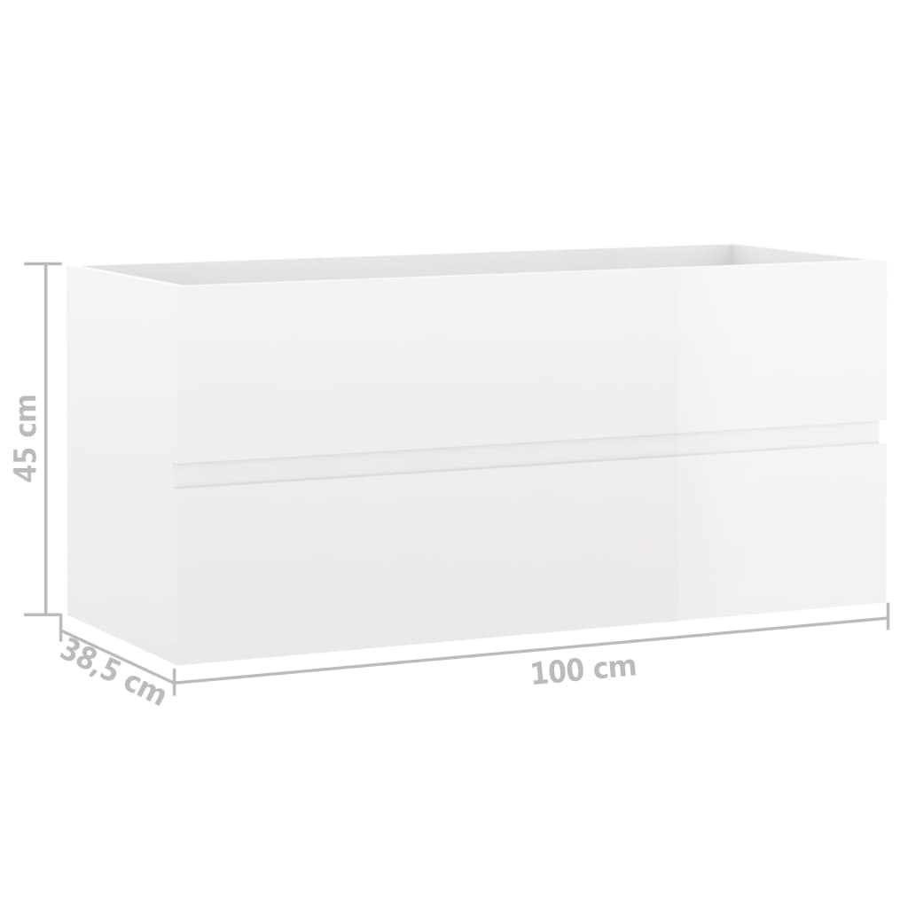 Sink Cabinet High Gloss White 100x38.5x45 cm Engineered Wood