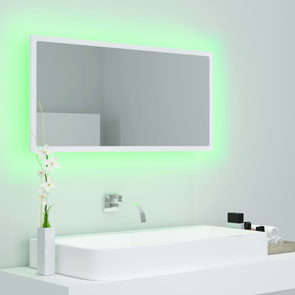 LED Bathroom Mirror White 90x8.5x37 cm Acrylic