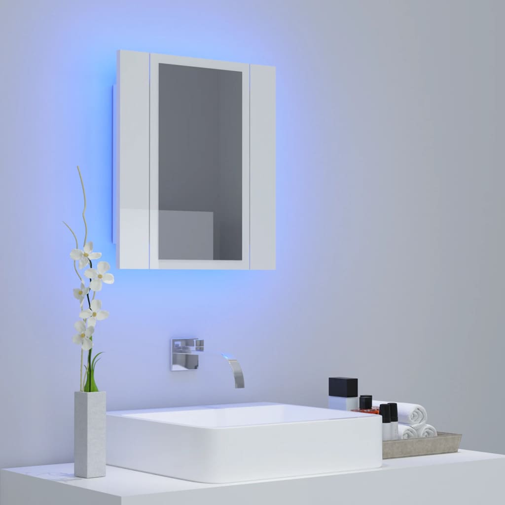 LED Bathroom Mirror Cabinet High Gloss White 40x12x45 cm Acrylic