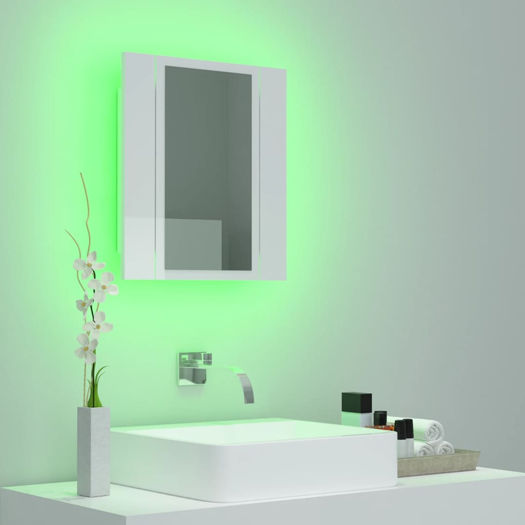 LED Bathroom Mirror Cabinet High Gloss White 40x12x45 cm Acrylic