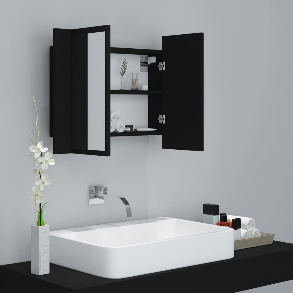 LED Bathroom Mirror Cabinet Black 60x12x45 cm Acrylic