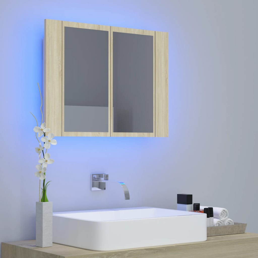 LED Bathroom Mirror Cabinet Sonoma Oak 60x12x45 cm Acrylic