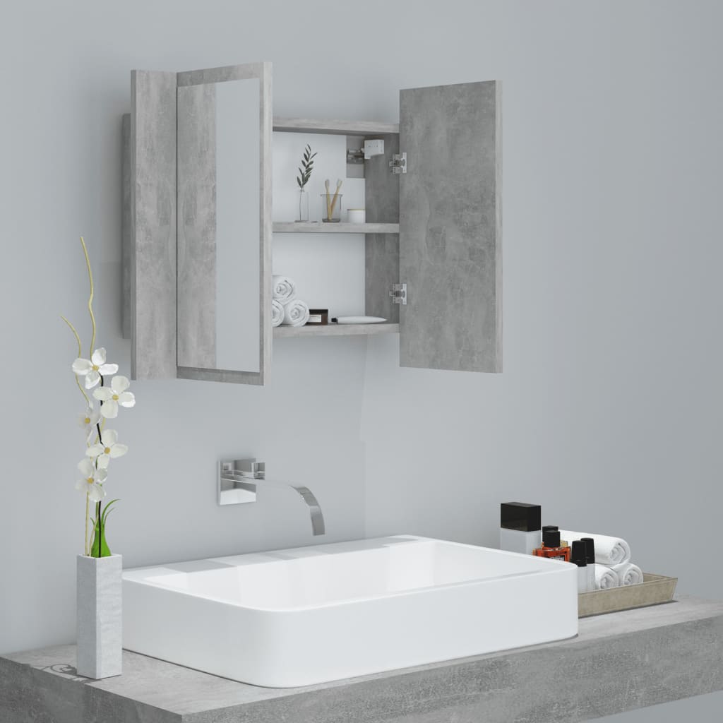 LED Bathroom Mirror Cabinet Concrete Grey 60x12x45 cm Acrylic