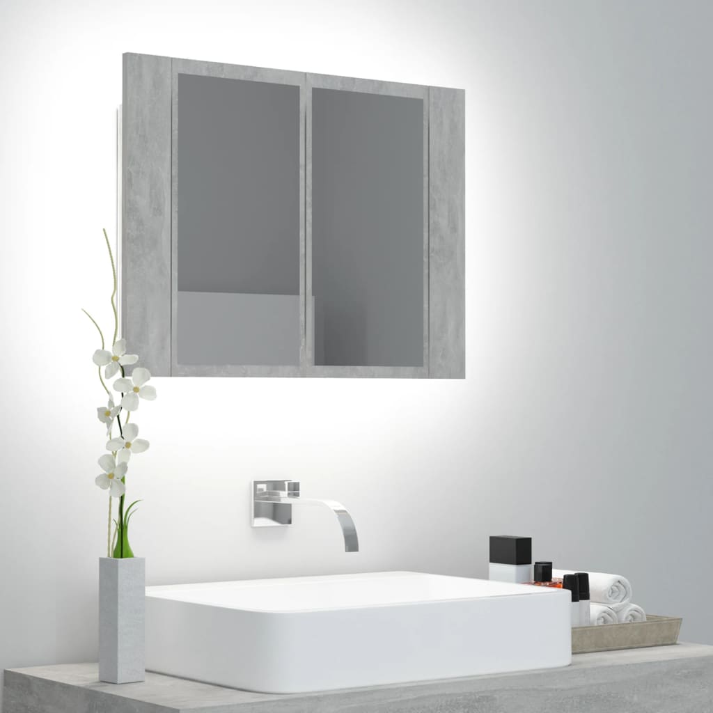 LED Bathroom Mirror Cabinet Concrete Grey 60x12x45 cm Acrylic