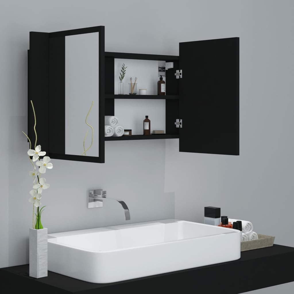 LED Bathroom Mirror Cabinet Black 80x12x45 cm Acrylic