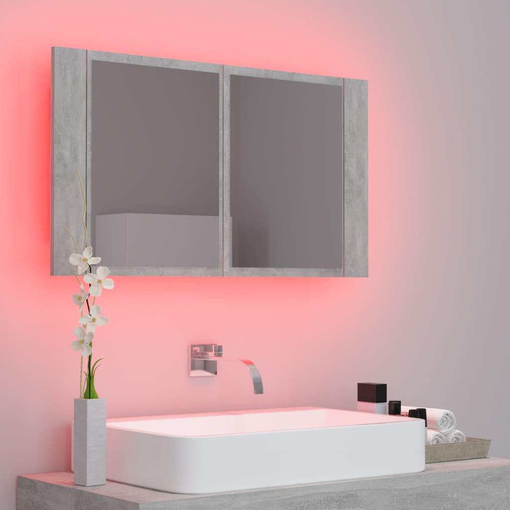 LED Bathroom Mirror Cabinet Concrete Grey 80x12x45 cm Acrylic