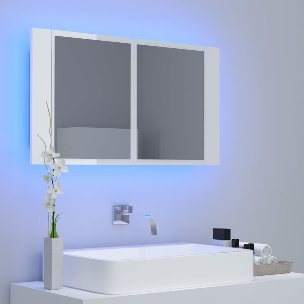 LED Bathroom Mirror Cabinet High Gloss White 80x12x45 cm Acrylic