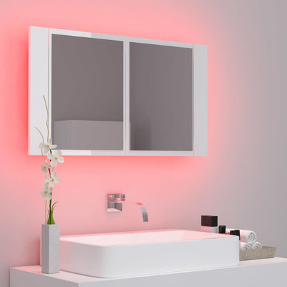 LED Bathroom Mirror Cabinet High Gloss White 80x12x45 cm Acrylic