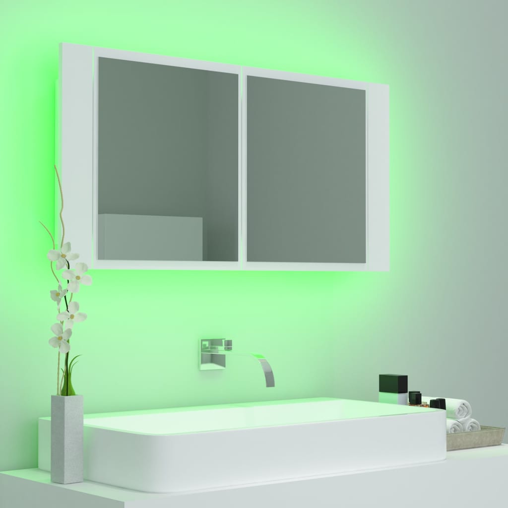 LED Bathroom Mirror Cabinet White 90x12x45 cm Acrylic