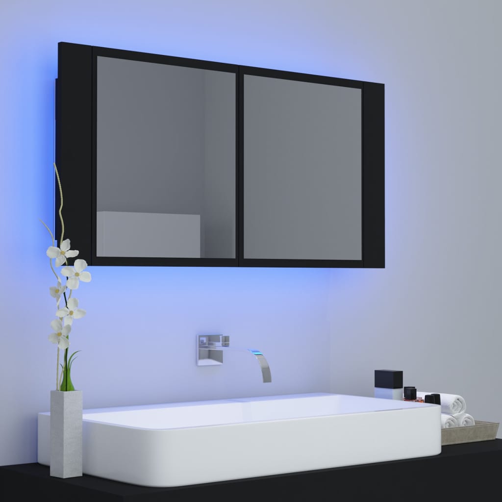 LED Bathroom Mirror Cabinet Black 90x12x45 cm Acrylic