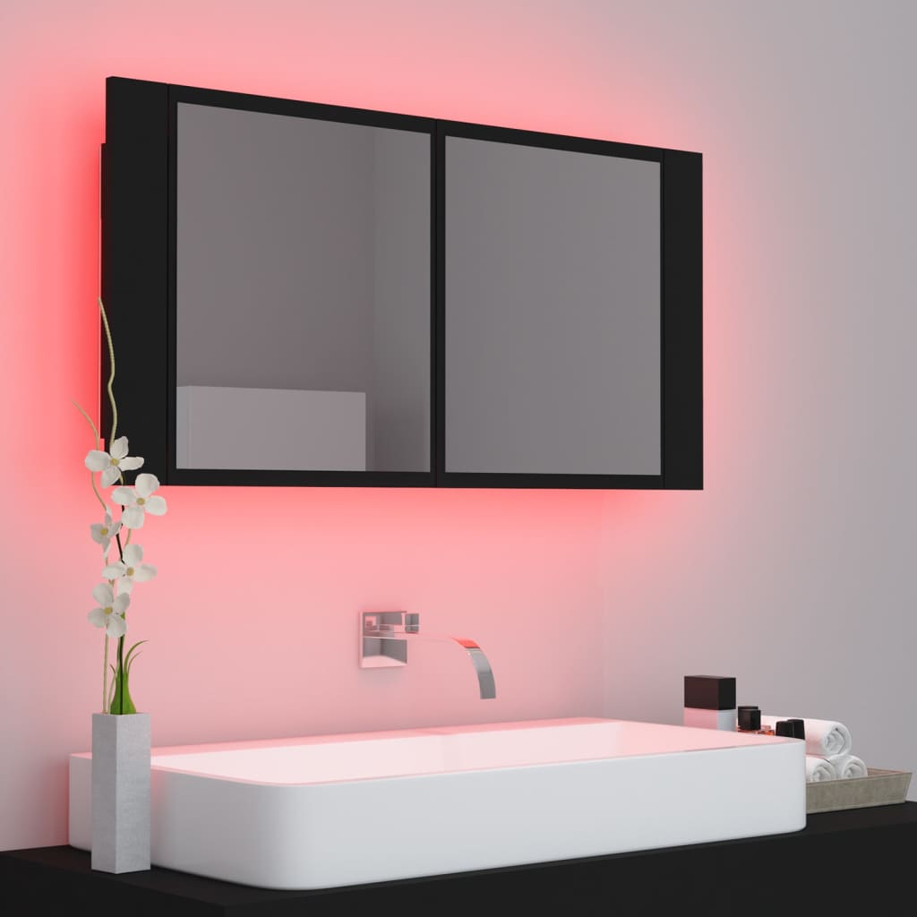 LED Bathroom Mirror Cabinet Black 90x12x45 cm Acrylic