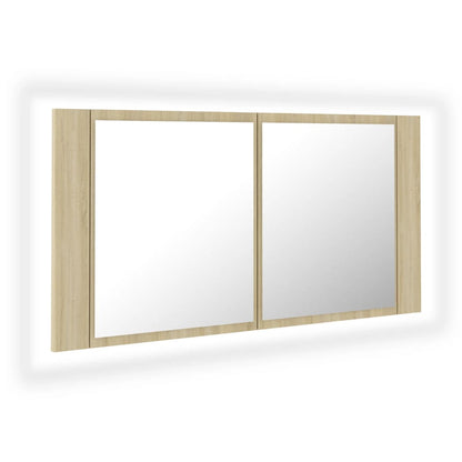 LED Bathroom Mirror Cabinet Sonoma Oak 90x12x45 cm Acrylic