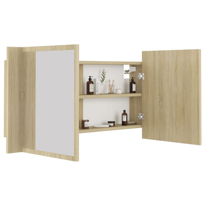 LED Bathroom Mirror Cabinet Sonoma Oak 90x12x45 cm Acrylic