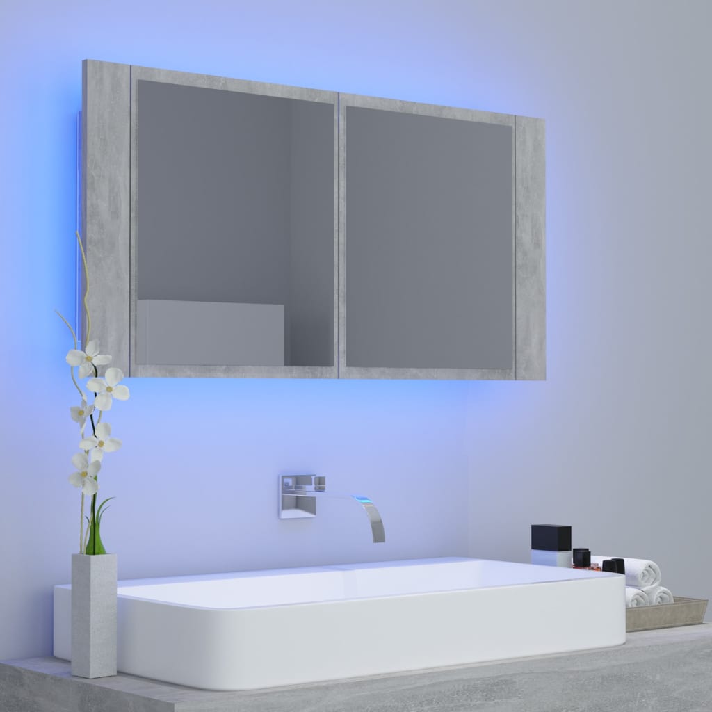 LED Bathroom Mirror Cabinet Concrete Grey 90x12x45 cm Acrylic