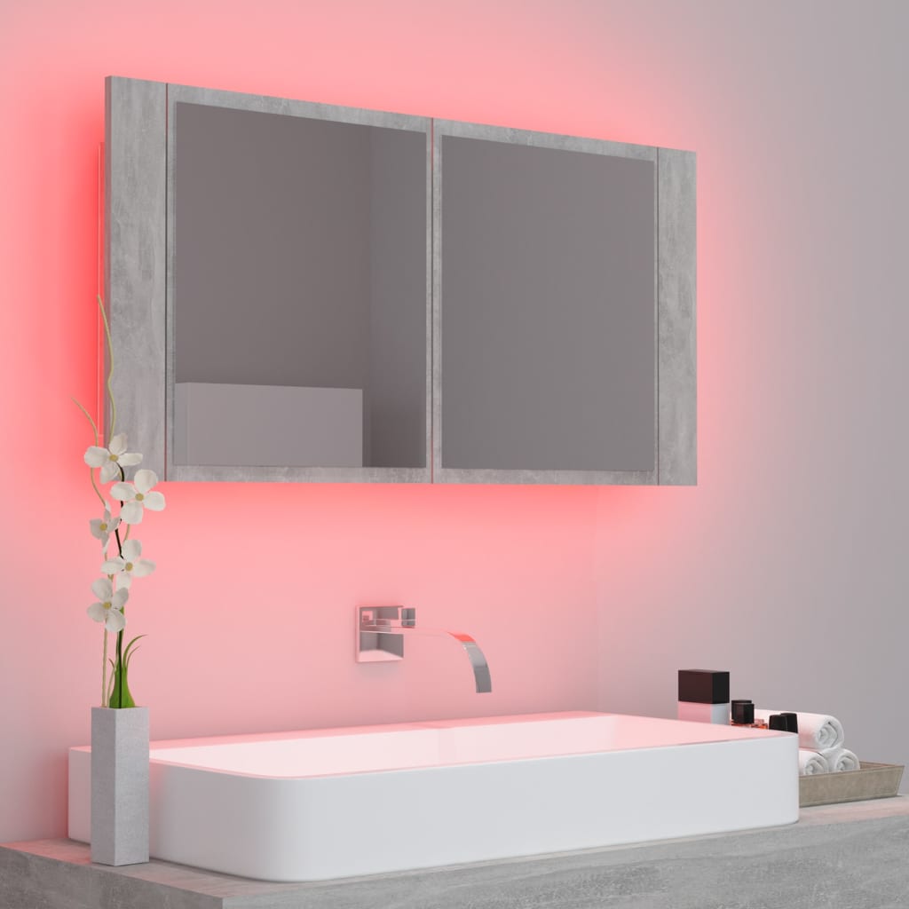 LED Bathroom Mirror Cabinet Concrete Grey 90x12x45 cm Acrylic