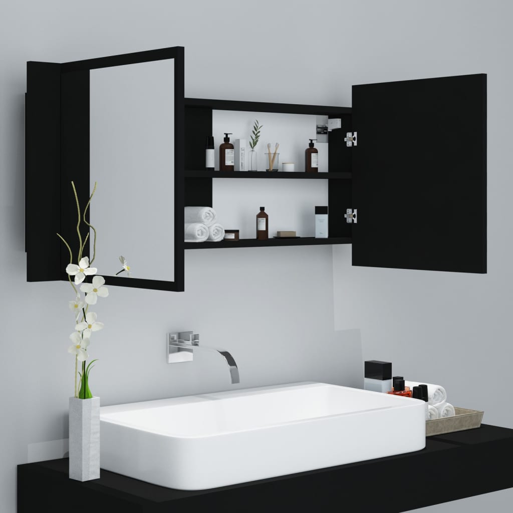 LED Bathroom Mirror Cabinet Black 100x12x45 cm Acrylic