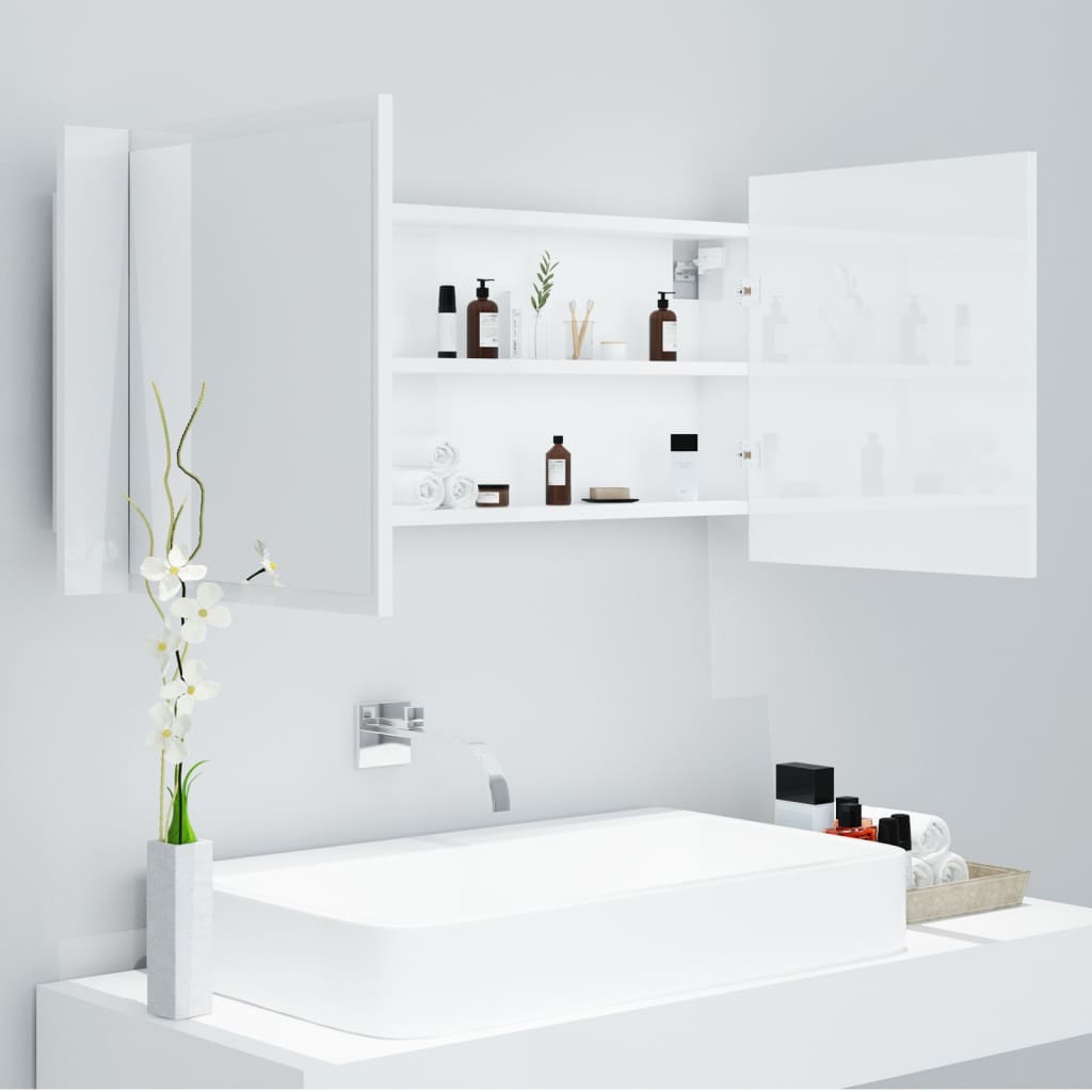 LED Bathroom Mirror Cabinet High Gloss White 100x12x45cm Acrylic