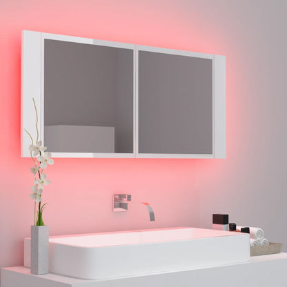 LED Bathroom Mirror Cabinet High Gloss White 100x12x45cm Acrylic