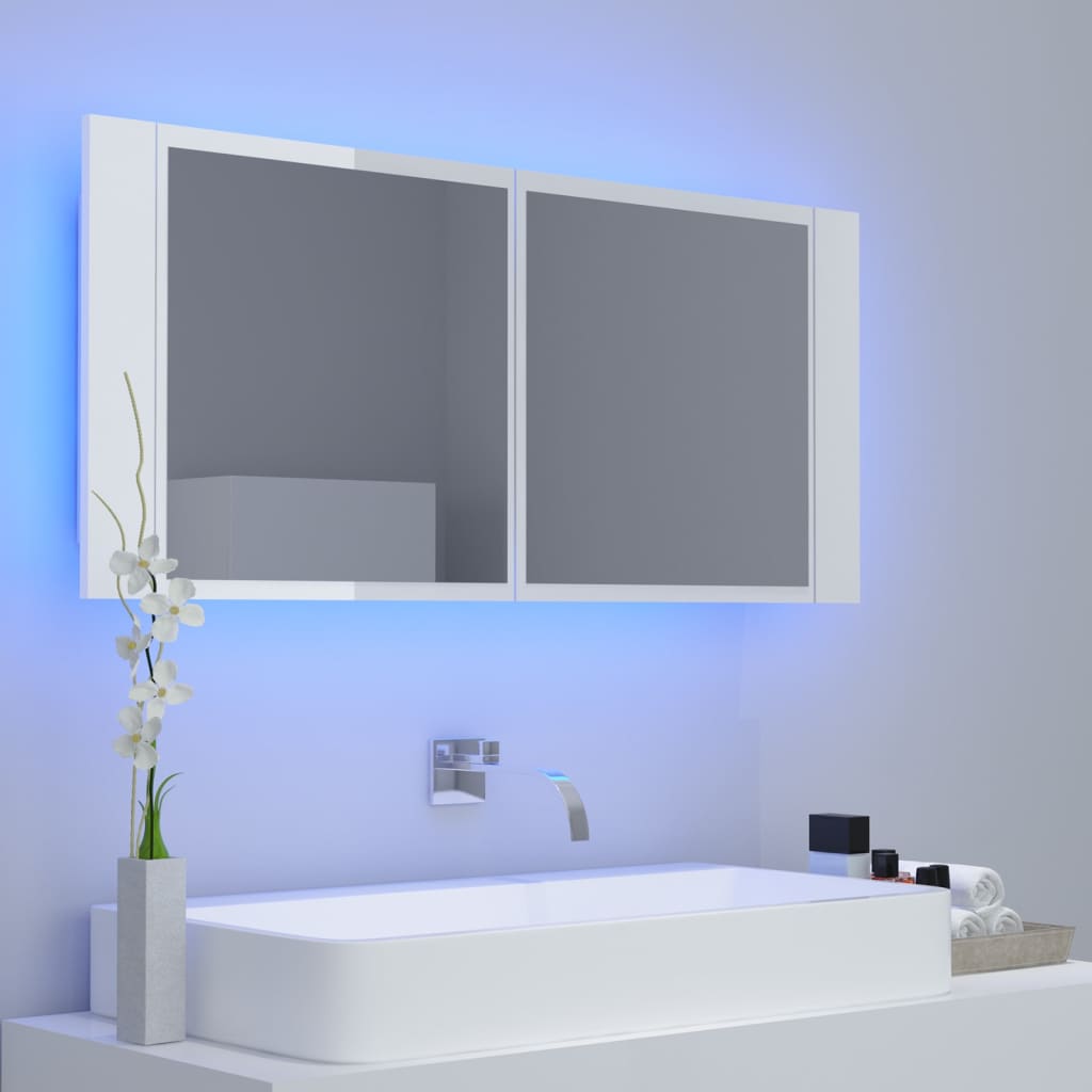 LED Bathroom Mirror Cabinet High Gloss White 100x12x45cm Acrylic