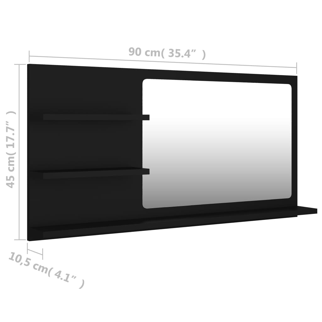 Bathroom Mirror Black 90x10.5x45 cm Engineered Wood