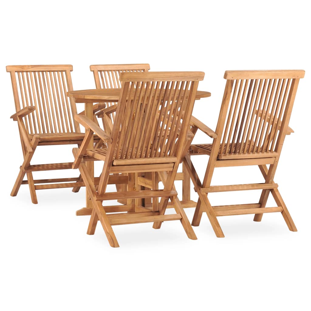 5 Piece Folding Outdoor Dining Set Solid Teak Wood