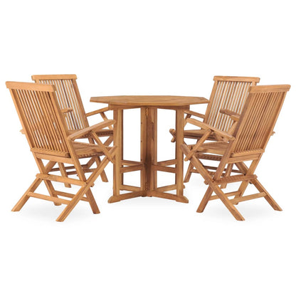 5 Piece Folding Outdoor Dining Set Solid Teak Wood