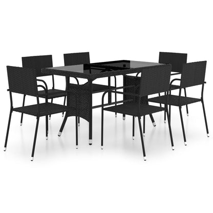 7 Piece Garden Dining Set Poly Rattan Black