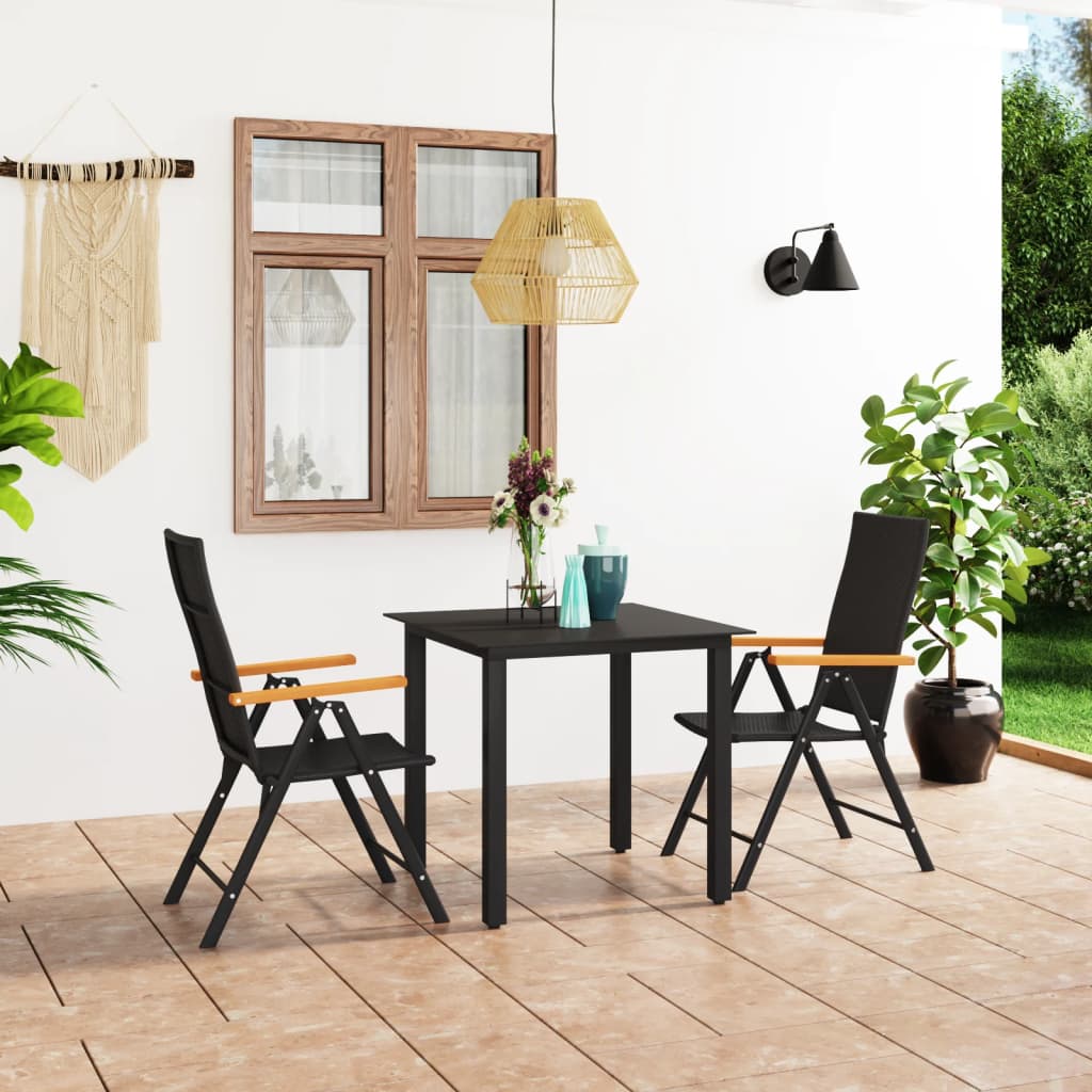 3 Piece Garden Dining Set Black and Brown