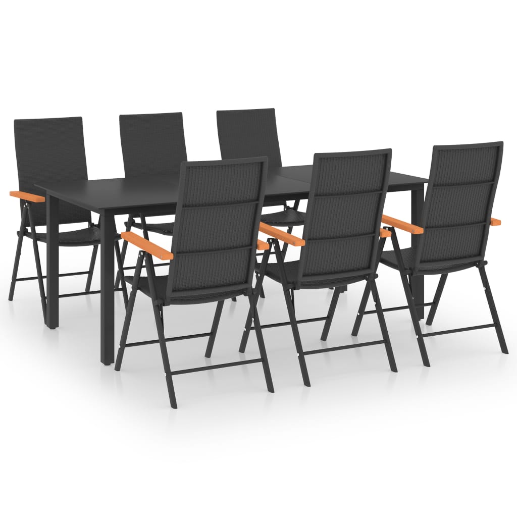 7 Piece Garden Dining Set Black and Brown