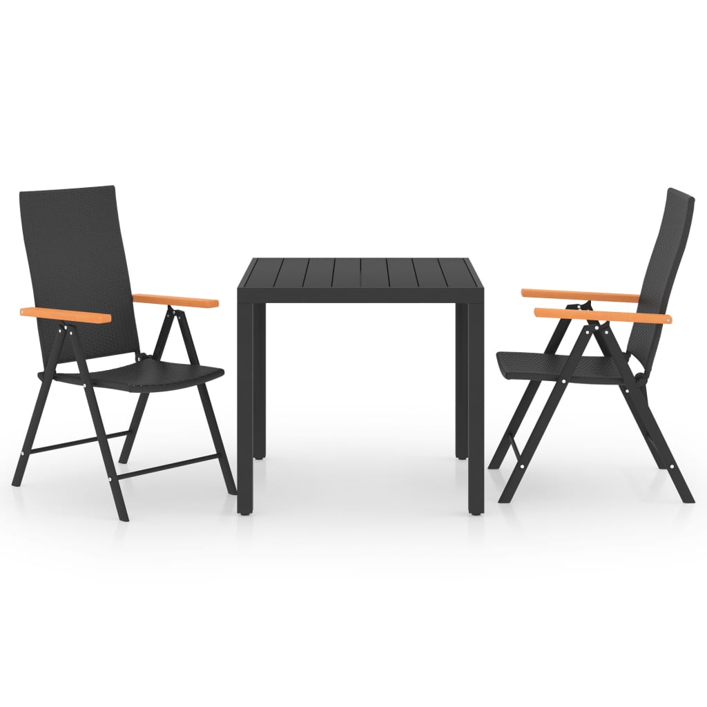 3 Piece Garden Dining Set Black and Brown