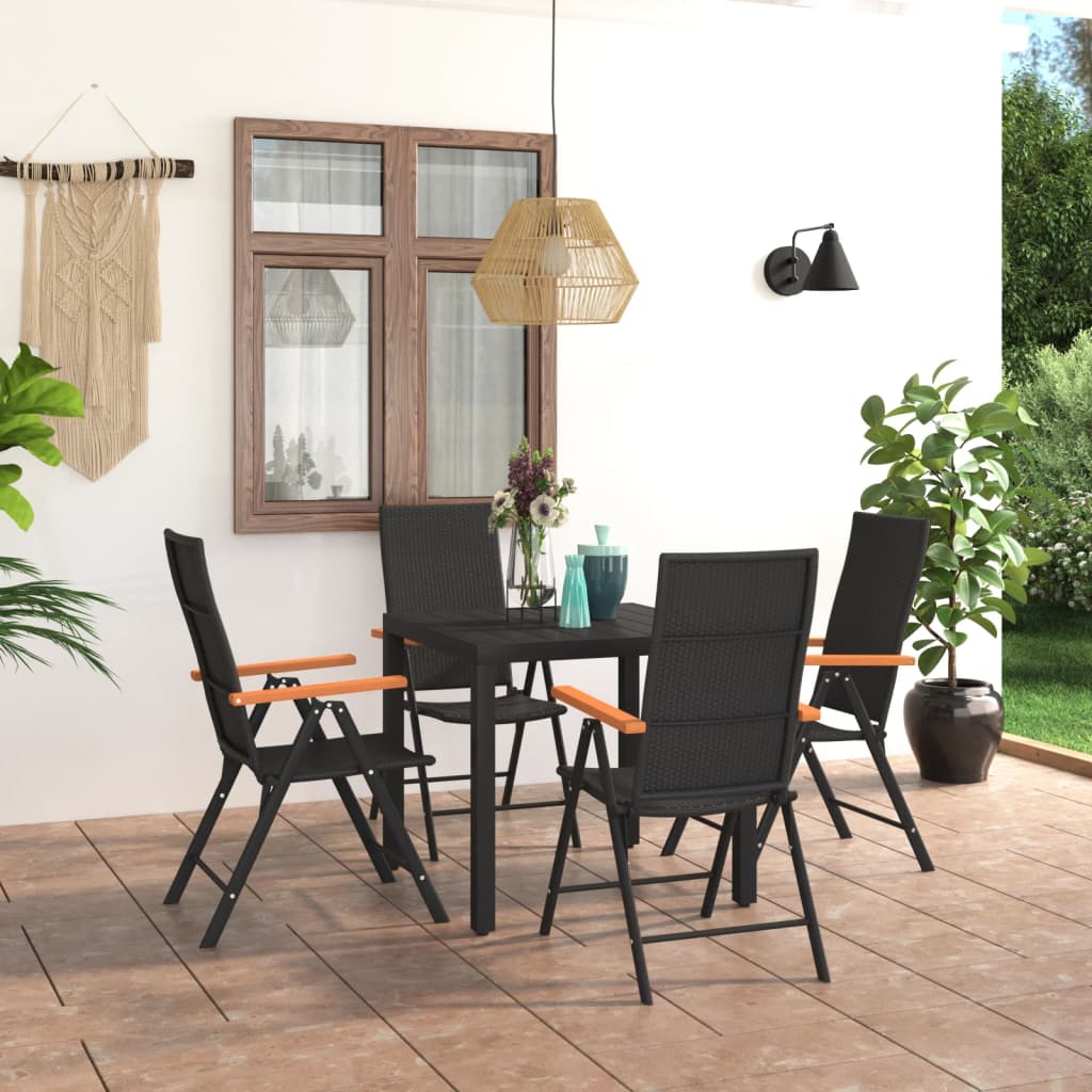 5 Piece Garden Dining Set Black and Brown