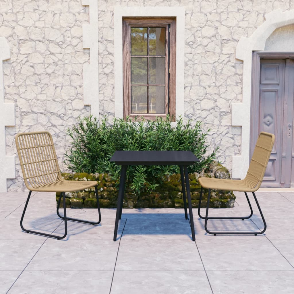 3 Piece Outdoor Dining Set Poly Rattan and Glass