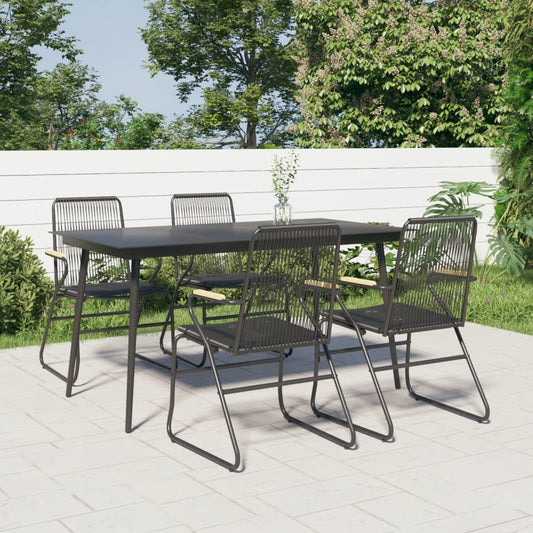 5 Piece Garden Dining Set Black PVC Rattan