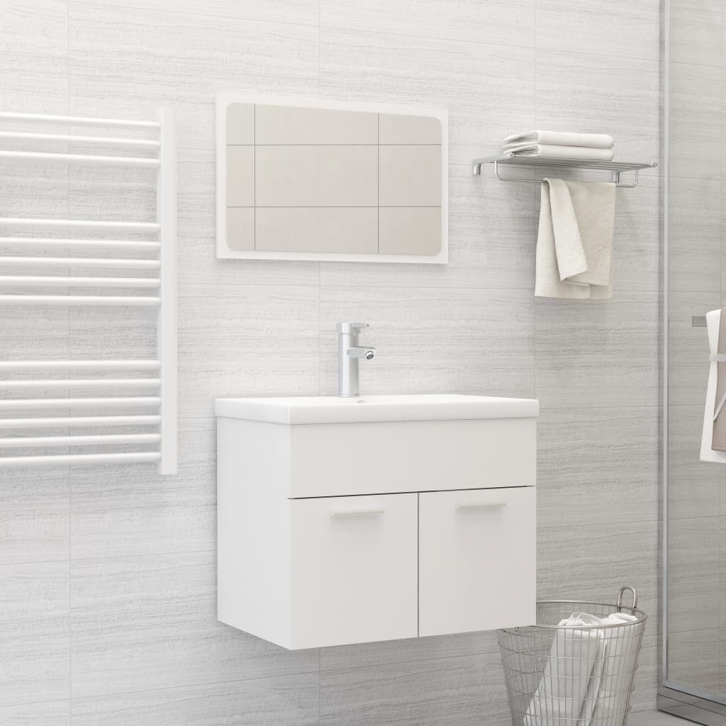 2 Piece Bathroom Furniture Set White Engineered Wood