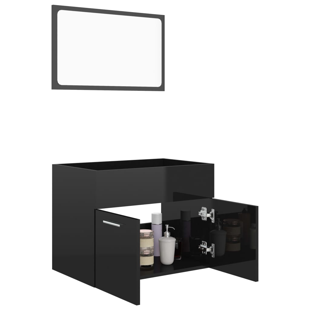 2 Piece Bathroom Furniture Set High Gloss Black Engineered Wood