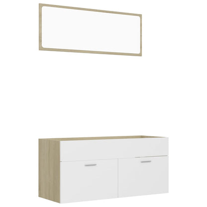 2 Piece Bathroom Furniture Set White and Sonoma Oak Engineered Wood