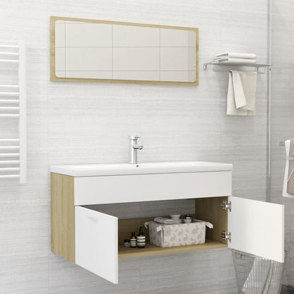 2 Piece Bathroom Furniture Set White and Sonoma Oak Engineered Wood