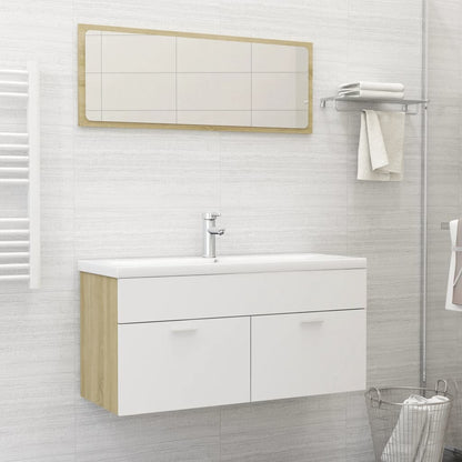 2 Piece Bathroom Furniture Set White and Sonoma Oak Engineered Wood