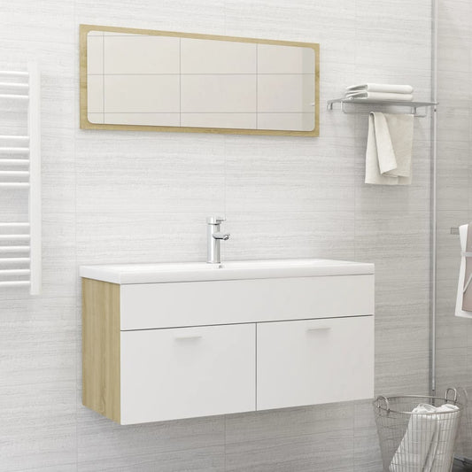 2 Piece Bathroom Furniture Set White and Sonoma Oak Engineered Wood