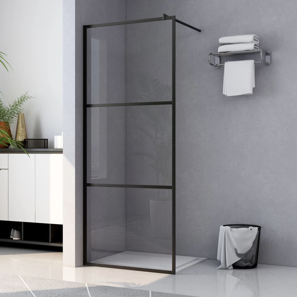 Walk-in Shower Wall with Clear ESG Glass Black 90x195 cm