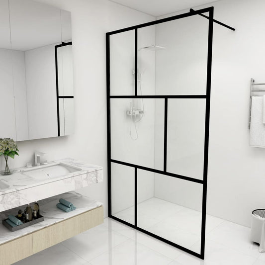 Walk-in Shower Wall with Tempered Glass Black 115x195 cm
