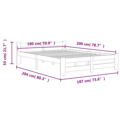 Bed Frame without Mattress White Solid Pine Wood 180x200 cm Super King